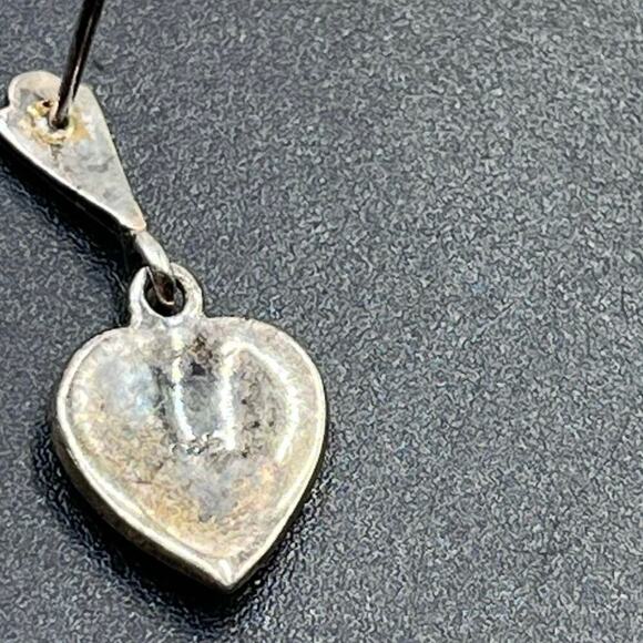 Sterling Silver 925 Marcasite Heart Drop Dangle Pierced Earrings - Picture 10 of 15